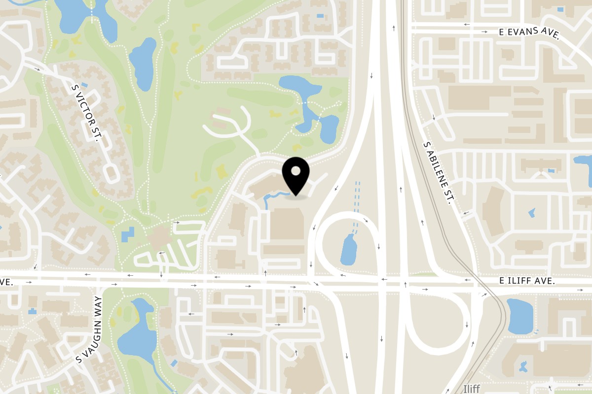 Map showing the location of Tomate hotdog on 2260 S Xanadu Way in Aurora